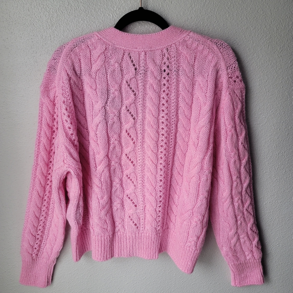 The Kooples V Neck Cable Weave Knitted Cardigan Size FR 3 US 8 In Pink NWT - Picture 6 of 9